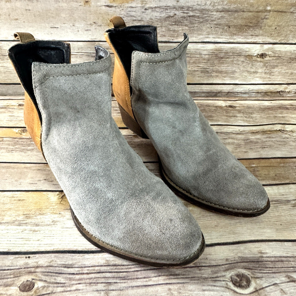 Diba True Womens Stone Suede Brown Leather Almond Toe Boho Western Ankle Boots 9